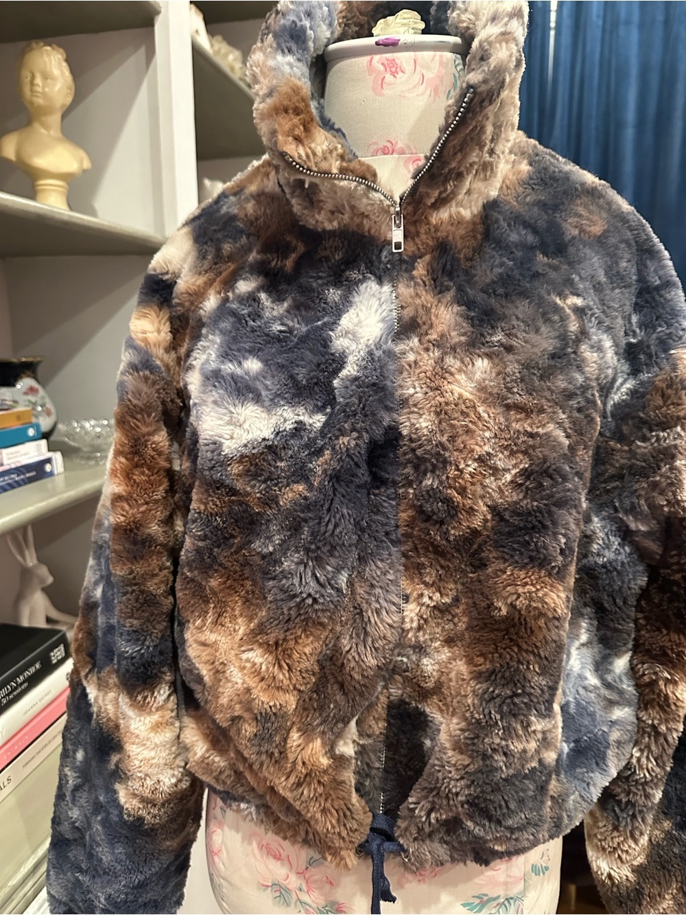 Sans Souci Plush Faux-Fur Puffer Jacket in Brown, Gray and Cream